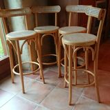 Bar stool caned curved wood