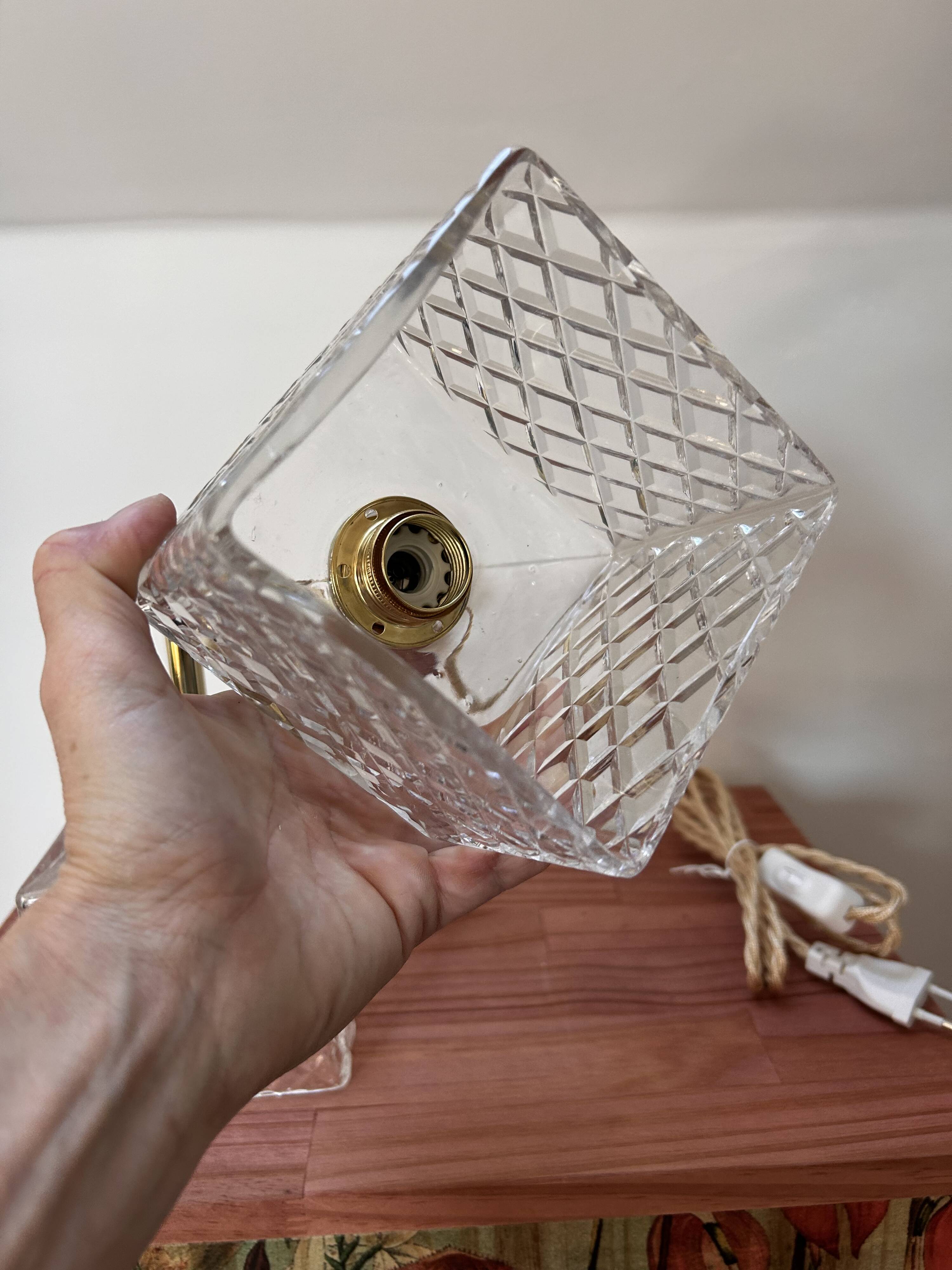 Pair of chiseled glass portable lamps