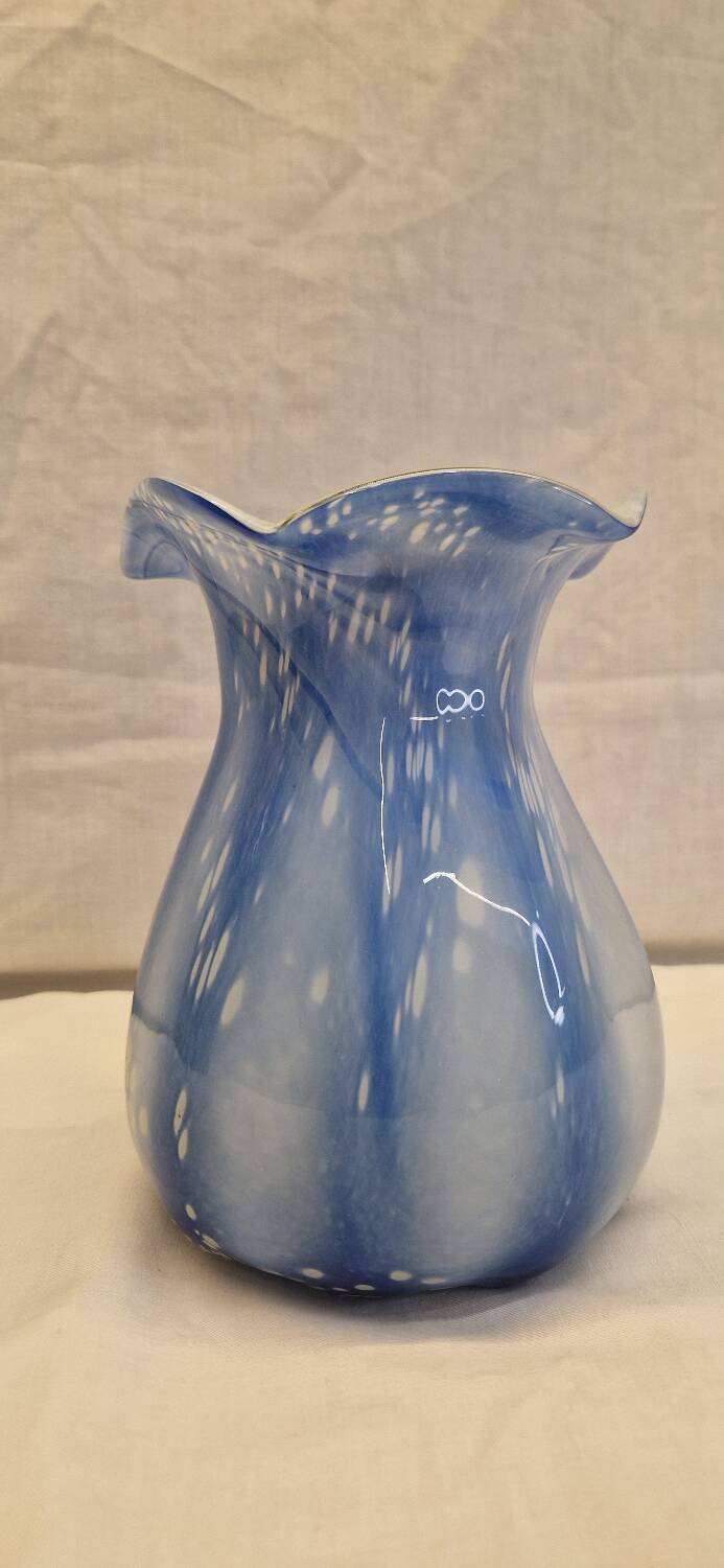 Vase ancien verre soufflé Bleu et blanc rétro vintage