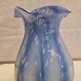 Vase ancien verre soufflé Bleu et blanc rétro vintage