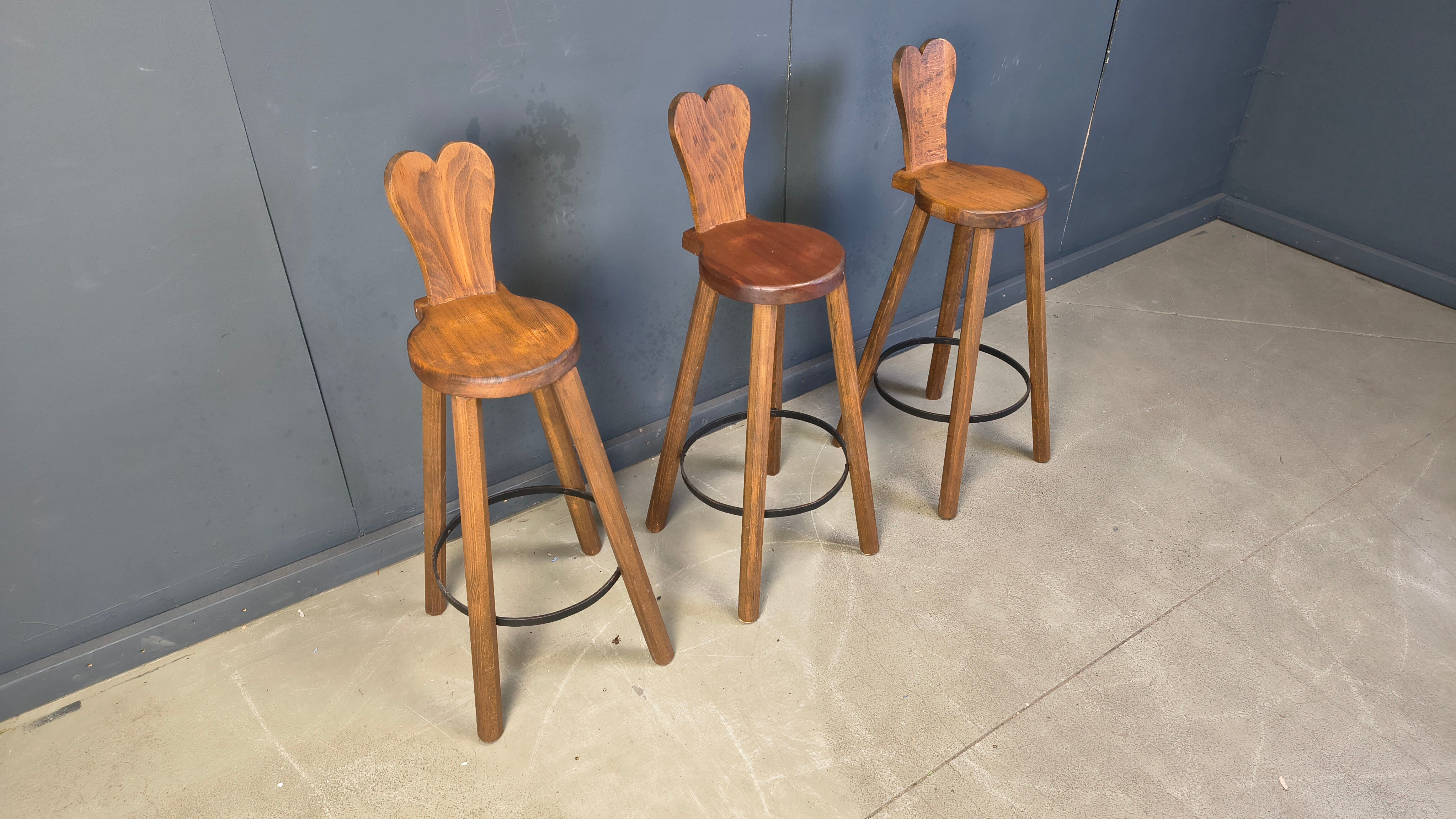 Vintage brutalist bar stools, 1960s - set of 3