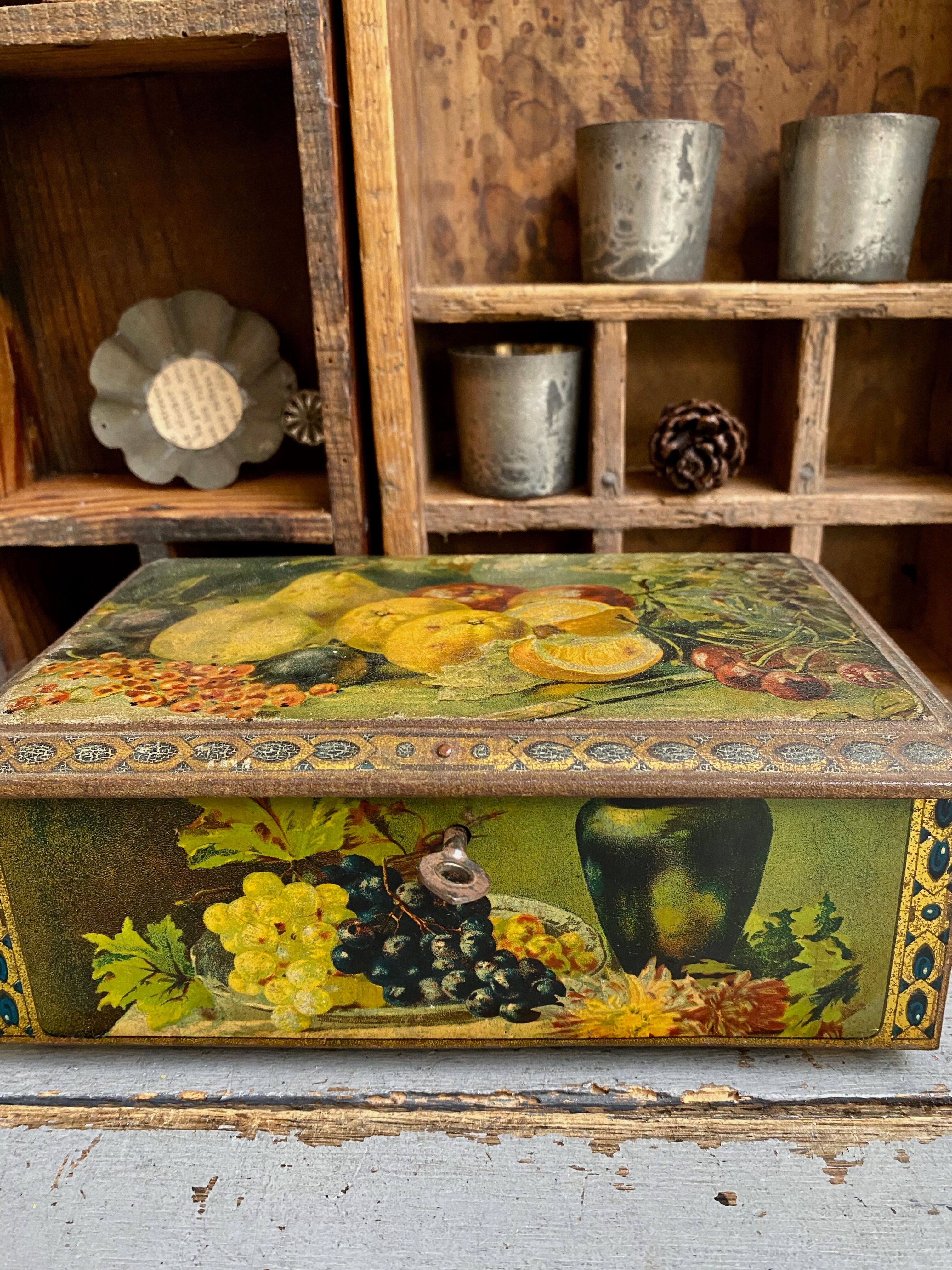 Old lithographed metal box