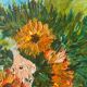 Sunflowers in a blue vase, knife technique, signed