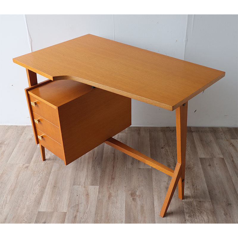 Bureau vintage asymétrique en bois 1960