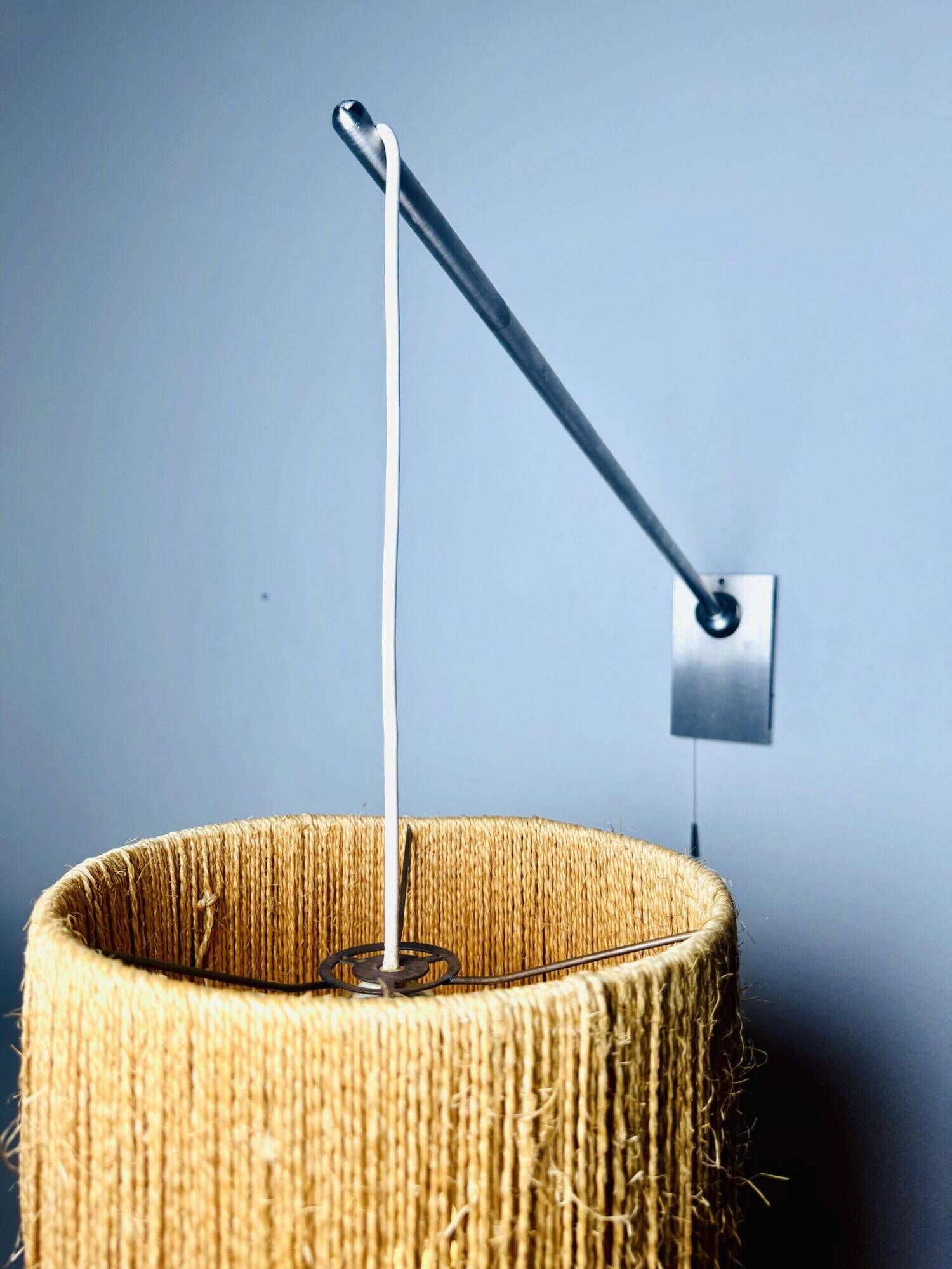 Large Sisal Shade Wall Lamp With Metal Arm, Sweden 1960S