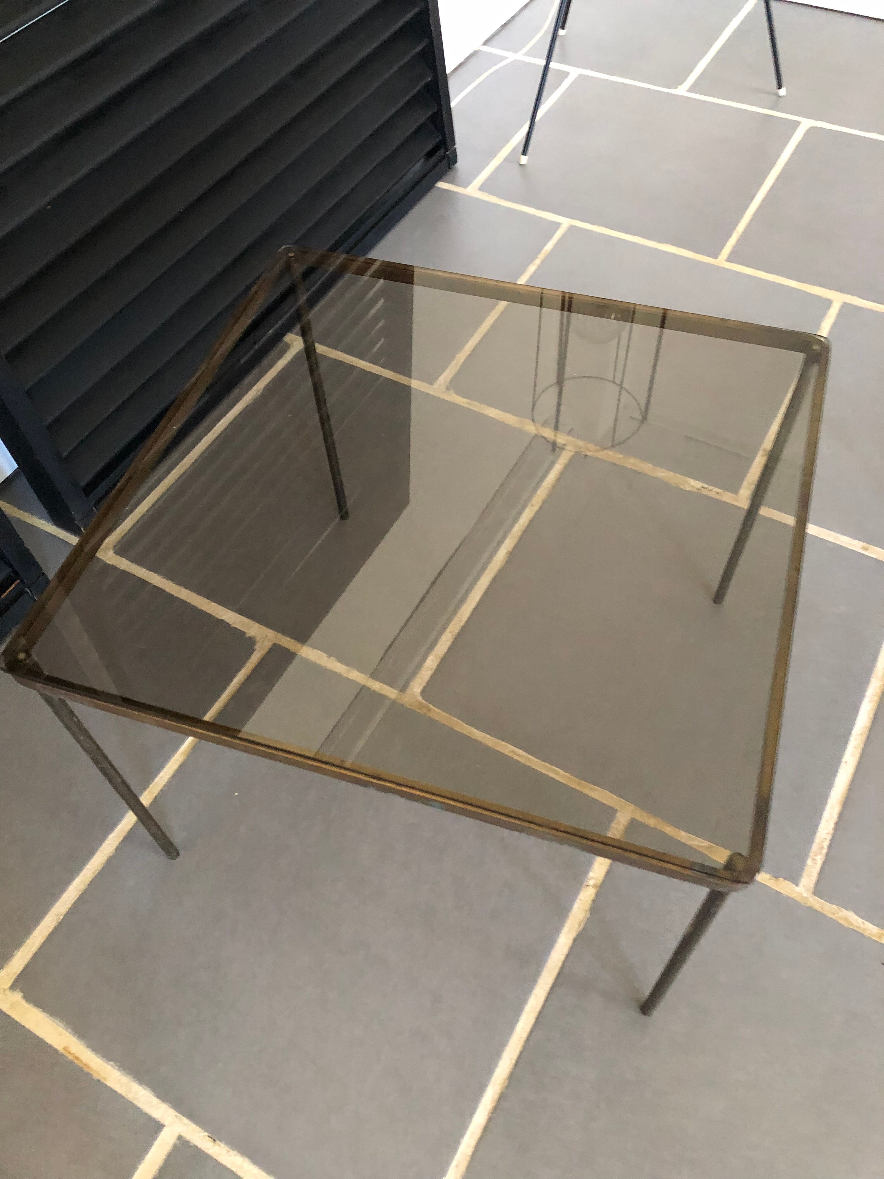 Vintage glass and brass coffee table