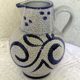 Wine or water jug, grey stoneware, blue decor