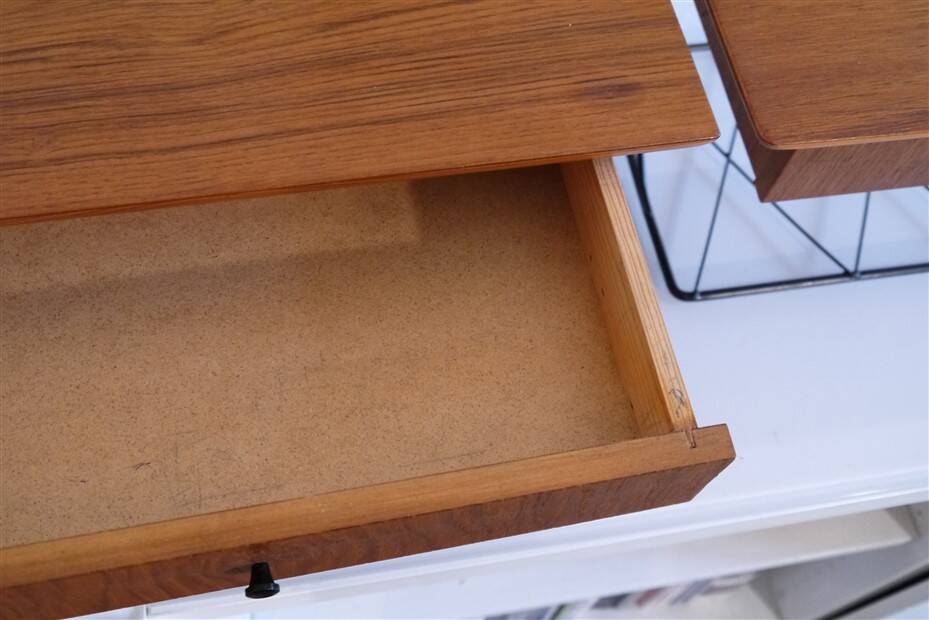 Pair of hanging bedside tables in teak and metal, 1960