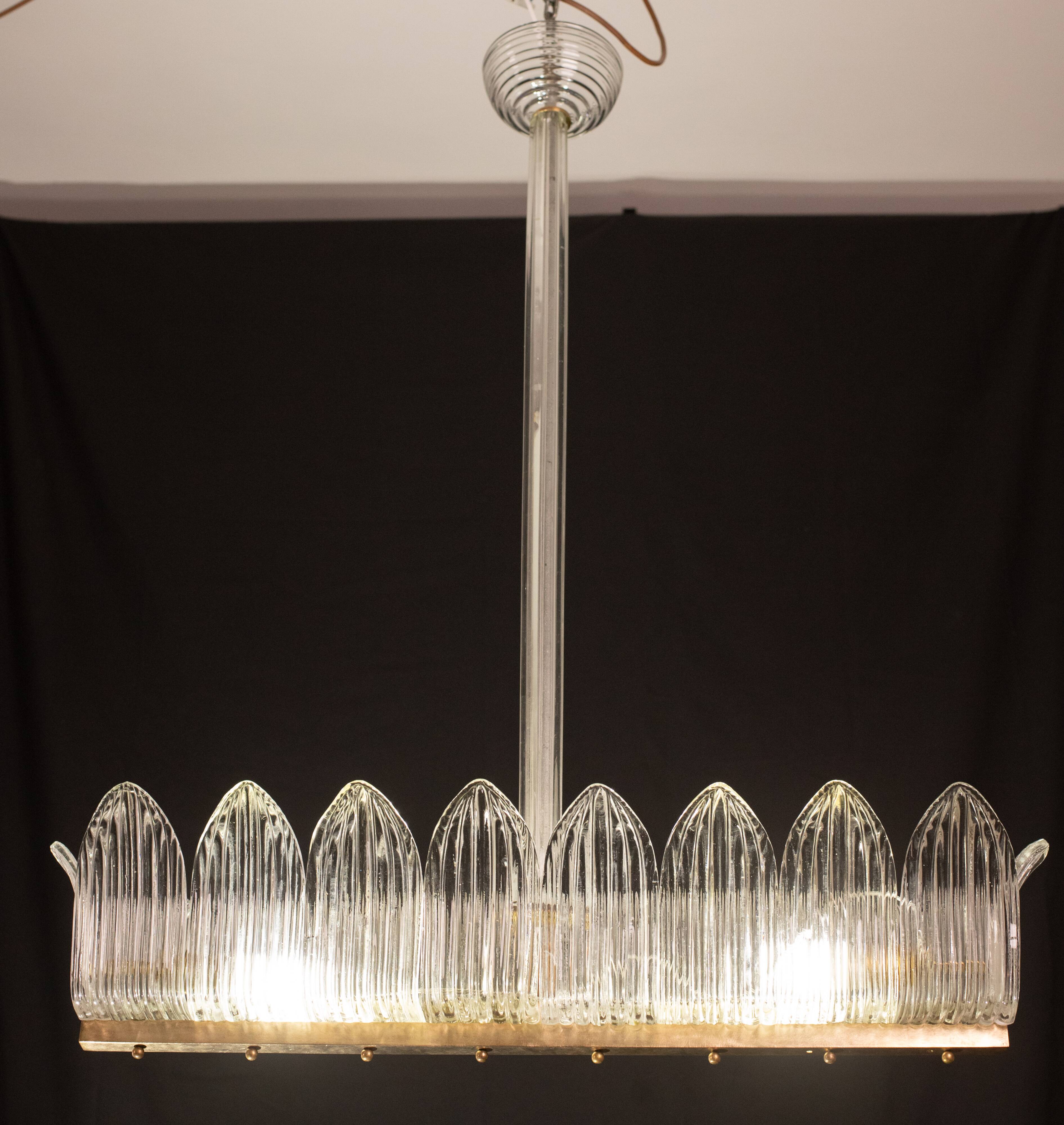 Luxury Large Size Art Decò Chandelier By Barovier e Toso, Murano Glass, 1940
