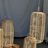 Large lantern-shaped rattan pendant lamp H50 D24