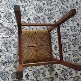 Tabouret bois massif assise paille pieds patiné dp 0922131