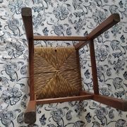 Stool solid wood seat straw feet patinated dp 0922131