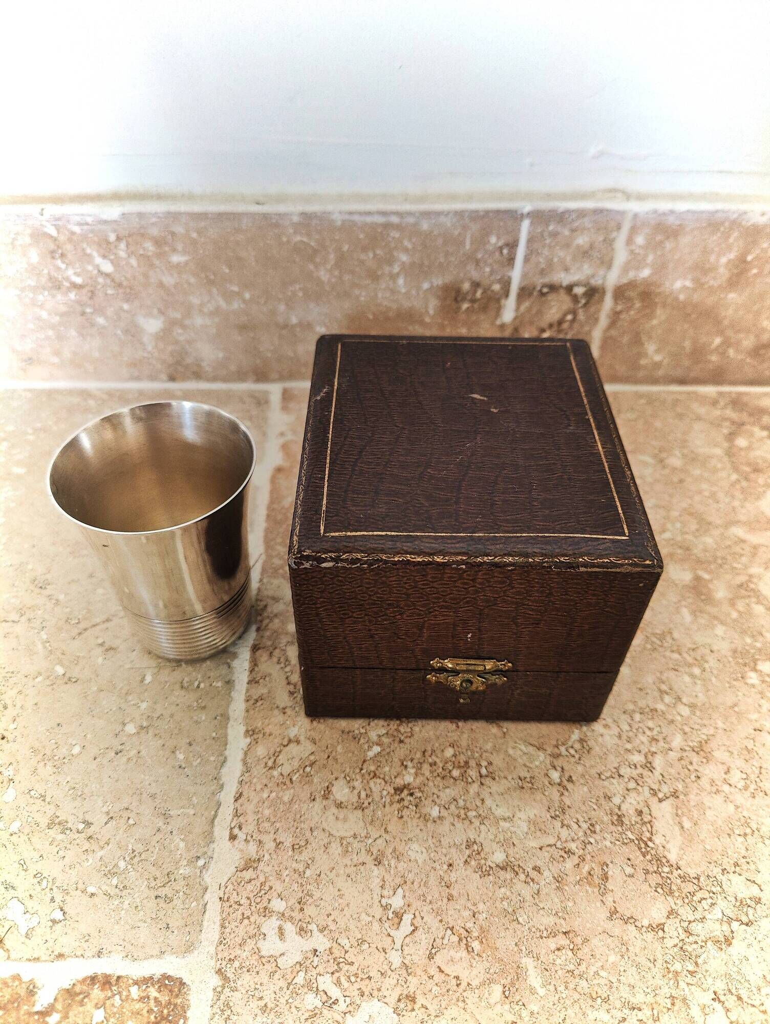 Antique timbale in silver-plated metal with case