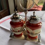 Servant salt shaker/pepper maker/mustard maker - faience and silver metal