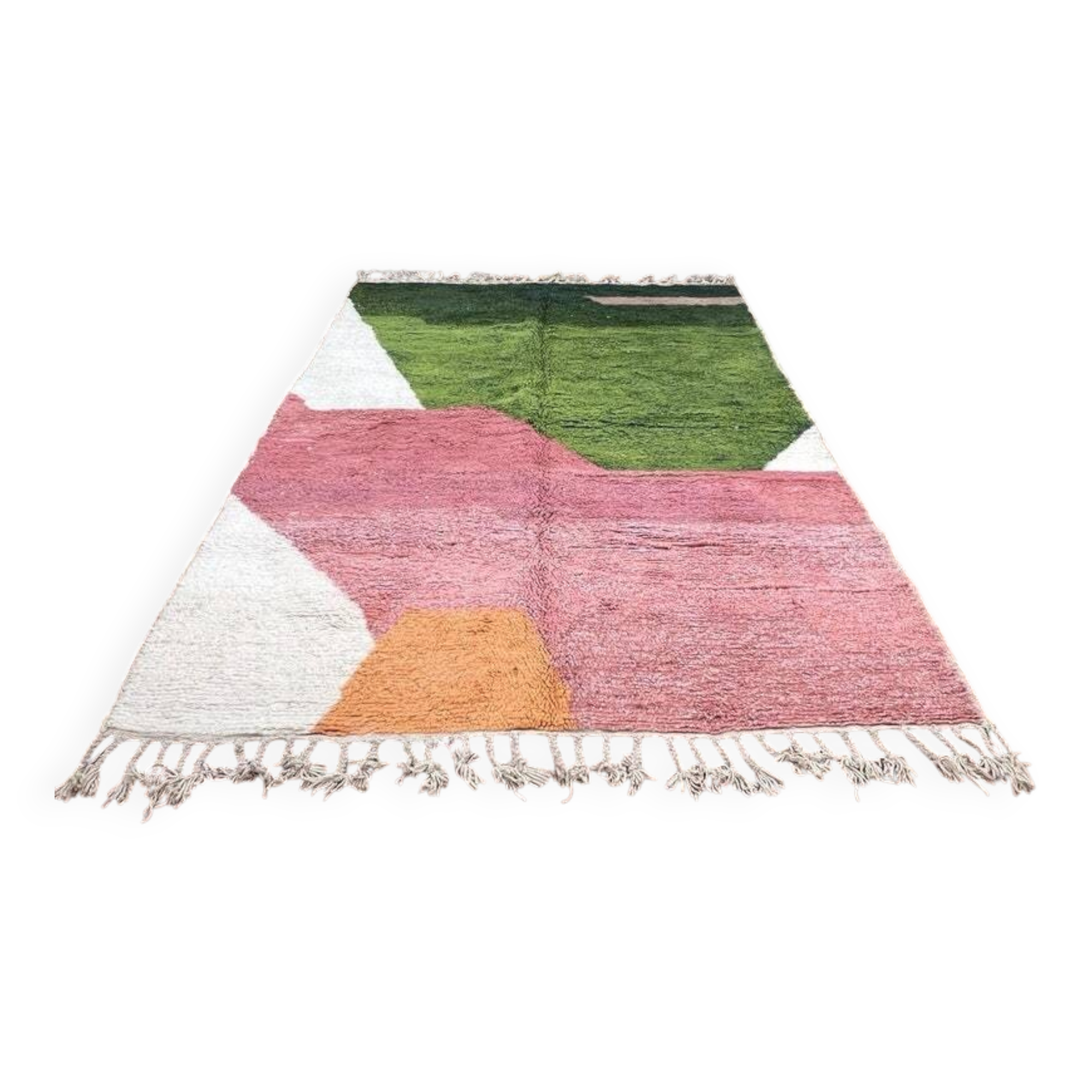 Handmade Berber wool rug, green and pink, 150/250cm
