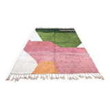 Handmade Berber wool rug, green and pink, 150/250cm