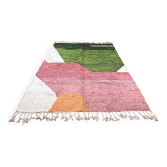 Handmade Berber wool rug, green and pink, 150/250cm