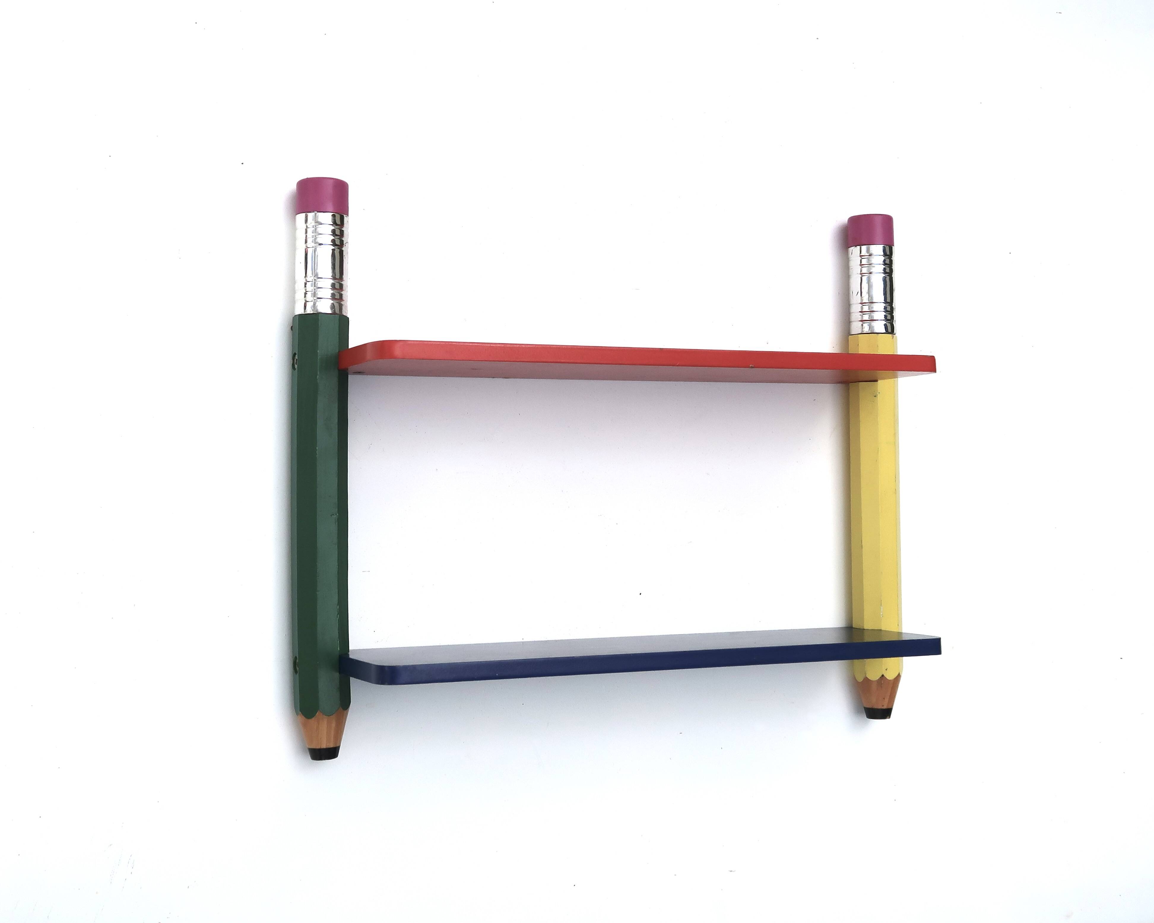 Wall shelf by Pierre Sala with giant pencils, 1980s.