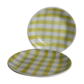 Set of two yellow and white ceramic vichy dishes