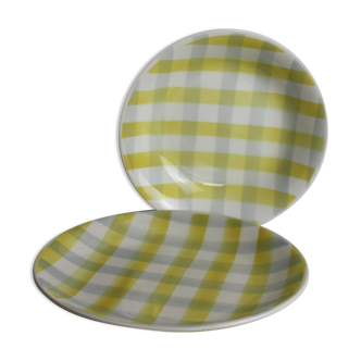 Set of two yellow and white ceramic vichy dishes