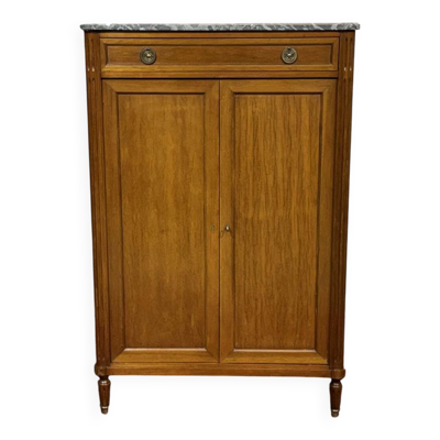 Petite armoire de style Louis XVI en acajou, chêne et dessus marbre