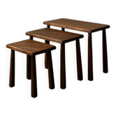 Tables d'appoint en chêne vintage (ensemble de 3) – Tables latérales rustiques modernistes, années 1970