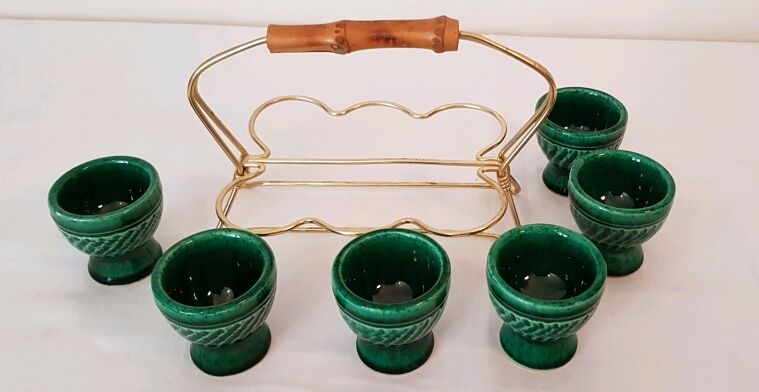 Green ceramic egg cup set 60
