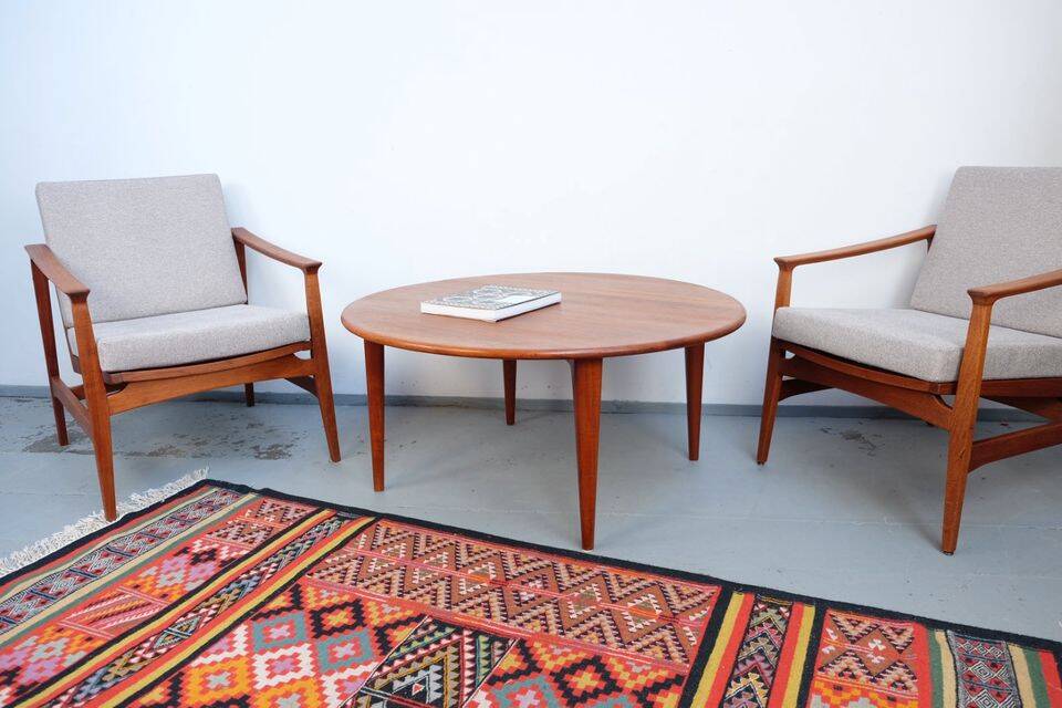 Table basse vintage Wikkelso en teck, années 60-70.