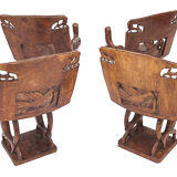 Set of 4 carved armchairs, 1950