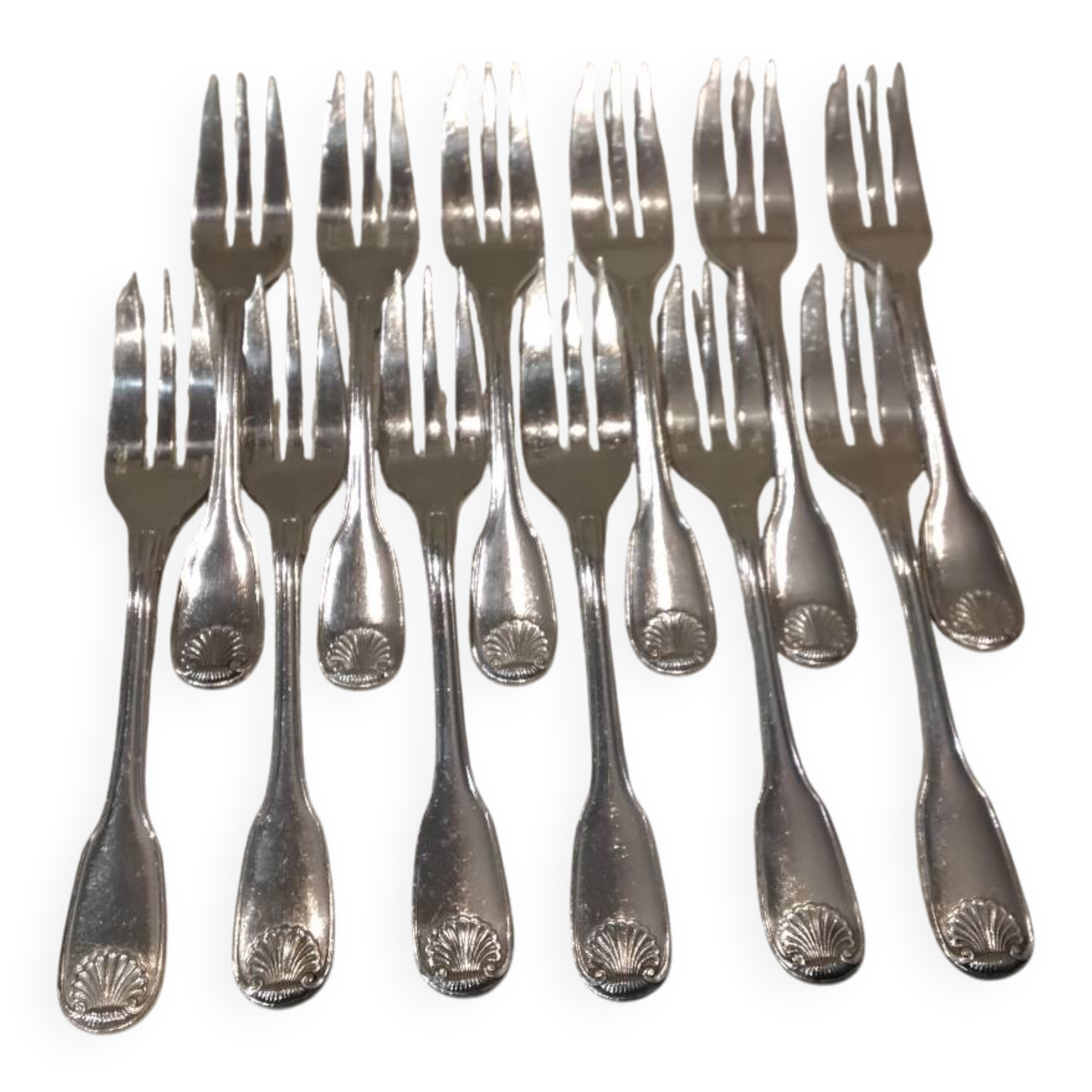 12 silver-plated cake forks, Christofle Vendome goldsmith