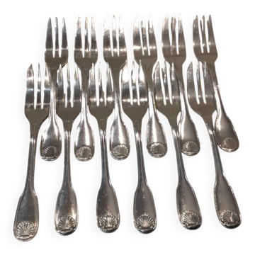 12 silver-plated cake forks, Christofle Vendome goldsmith
