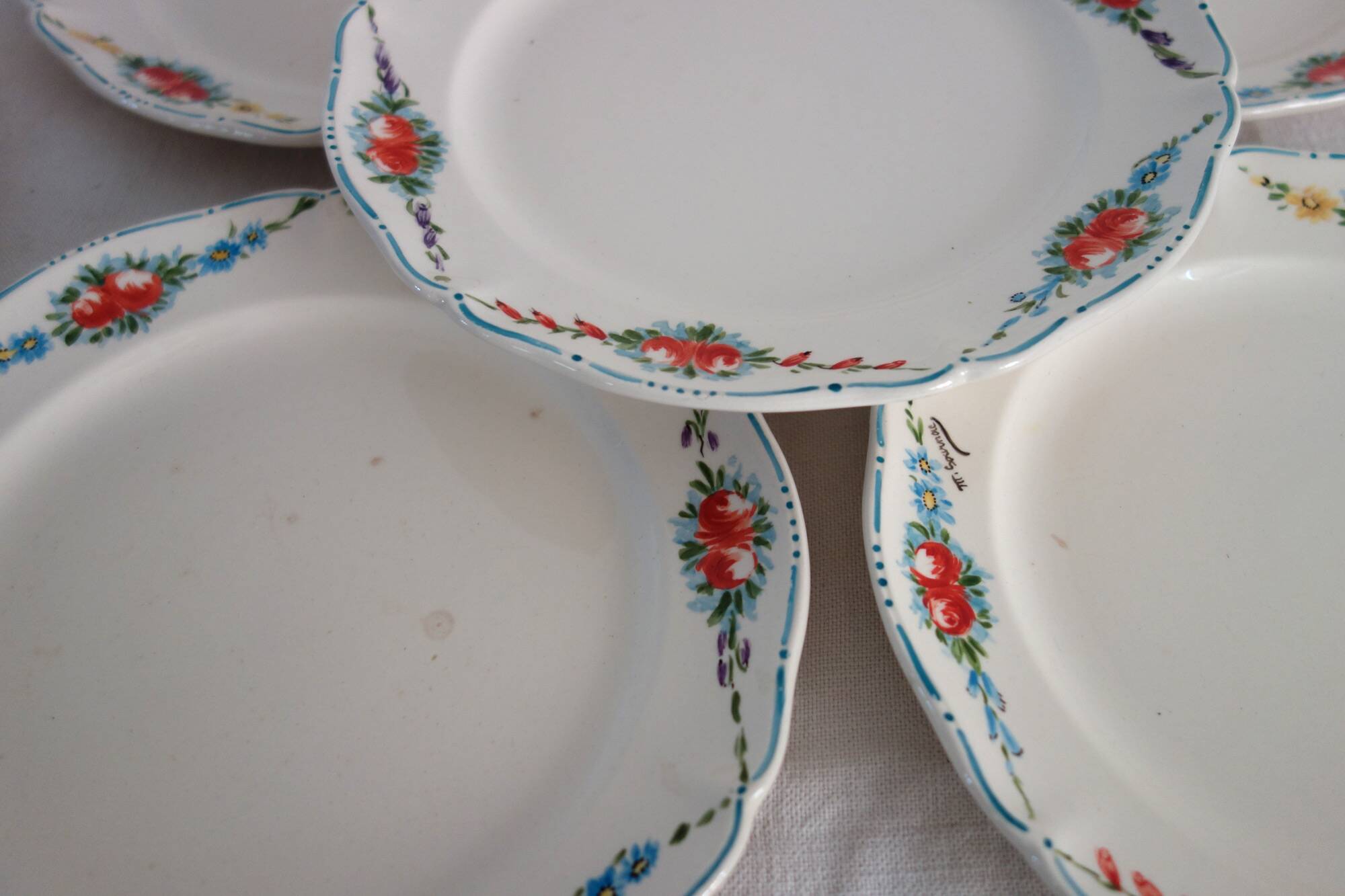 6 assiettes à dessert vintage décor main Villeroy & Boch