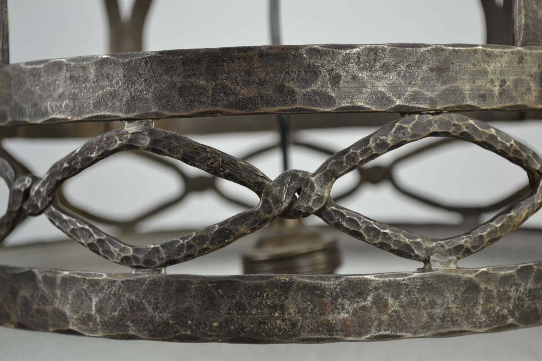 Ceiling lamp, hand-forged hammered iron with glass shade, early 20th century, Sweden