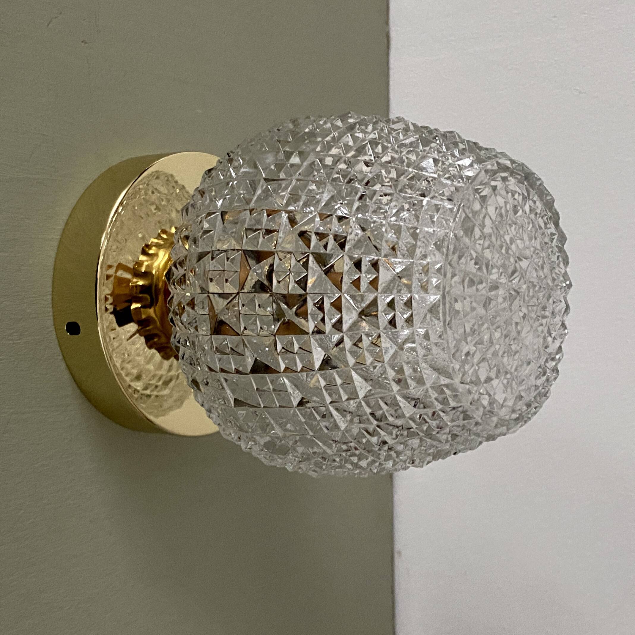 Vintage glass globe wall or ceiling light with diamond point.