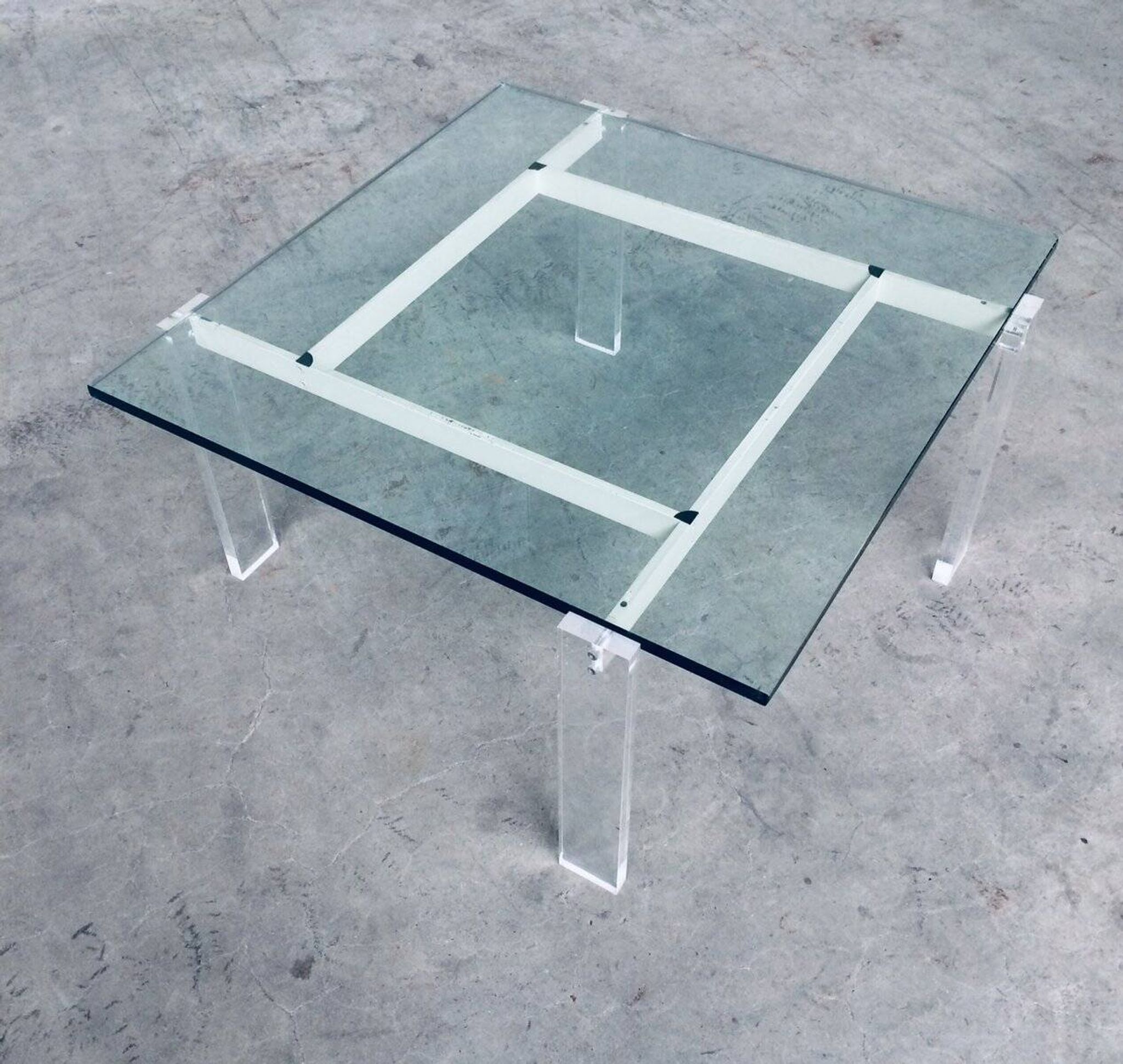Danish Poul Kjaerholm Style Metal, Acrylic Glass & Glass Coffee Table, 1960s