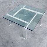 Danish Poul Kjaerholm Style Metal, Acrylic Glass & Glass Coffee Table, 1960s