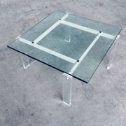 Danish Poul Kjaerholm Style Metal, Acrylic Glass & Glass Coffee Table, 1960s