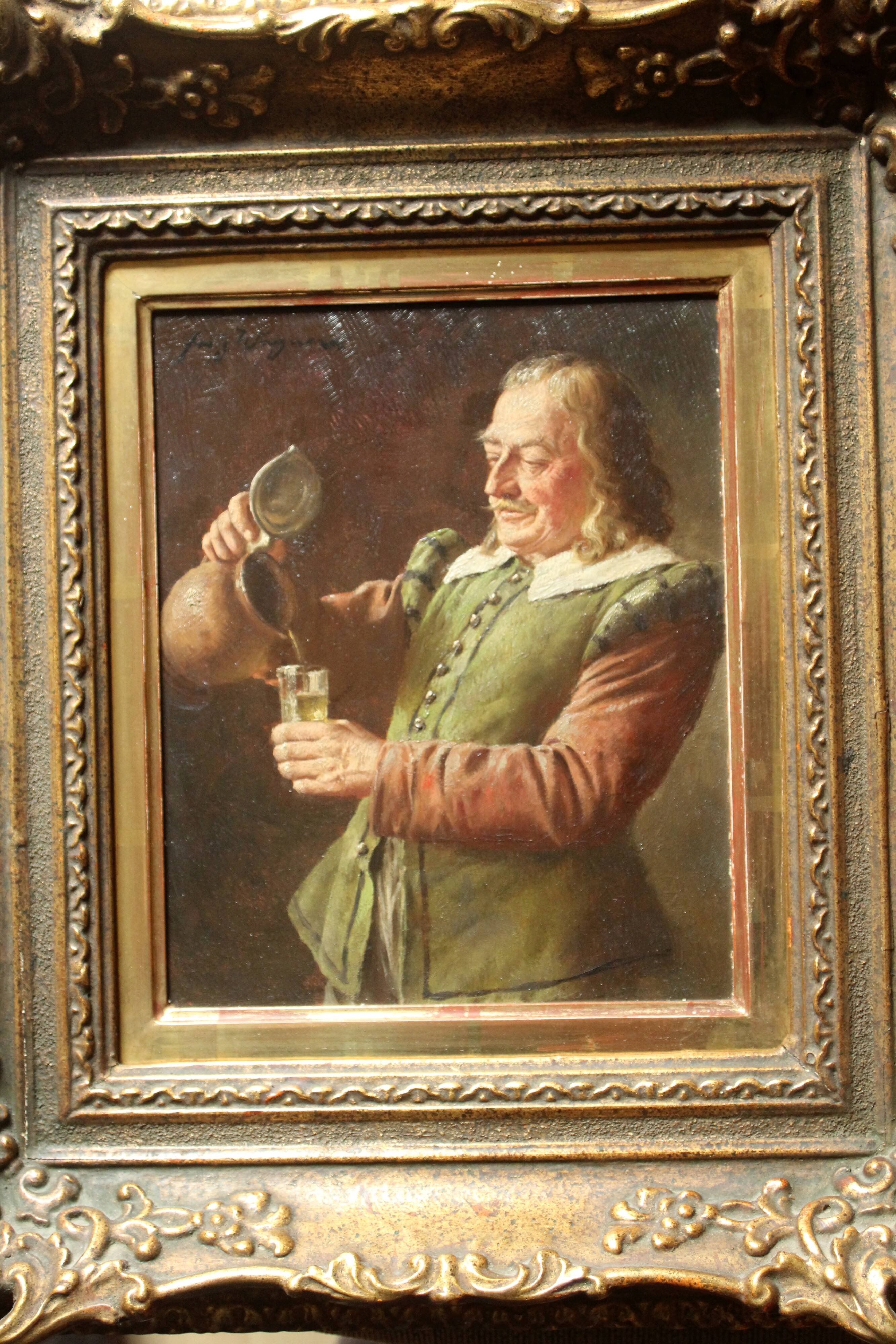 Painting by Fritz Wagner (1896-1939) - oil on wood - signed - wine tasting