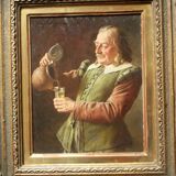 Painting by Fritz Wagner (1896-1939) - oil on wood - signed - wine tasting