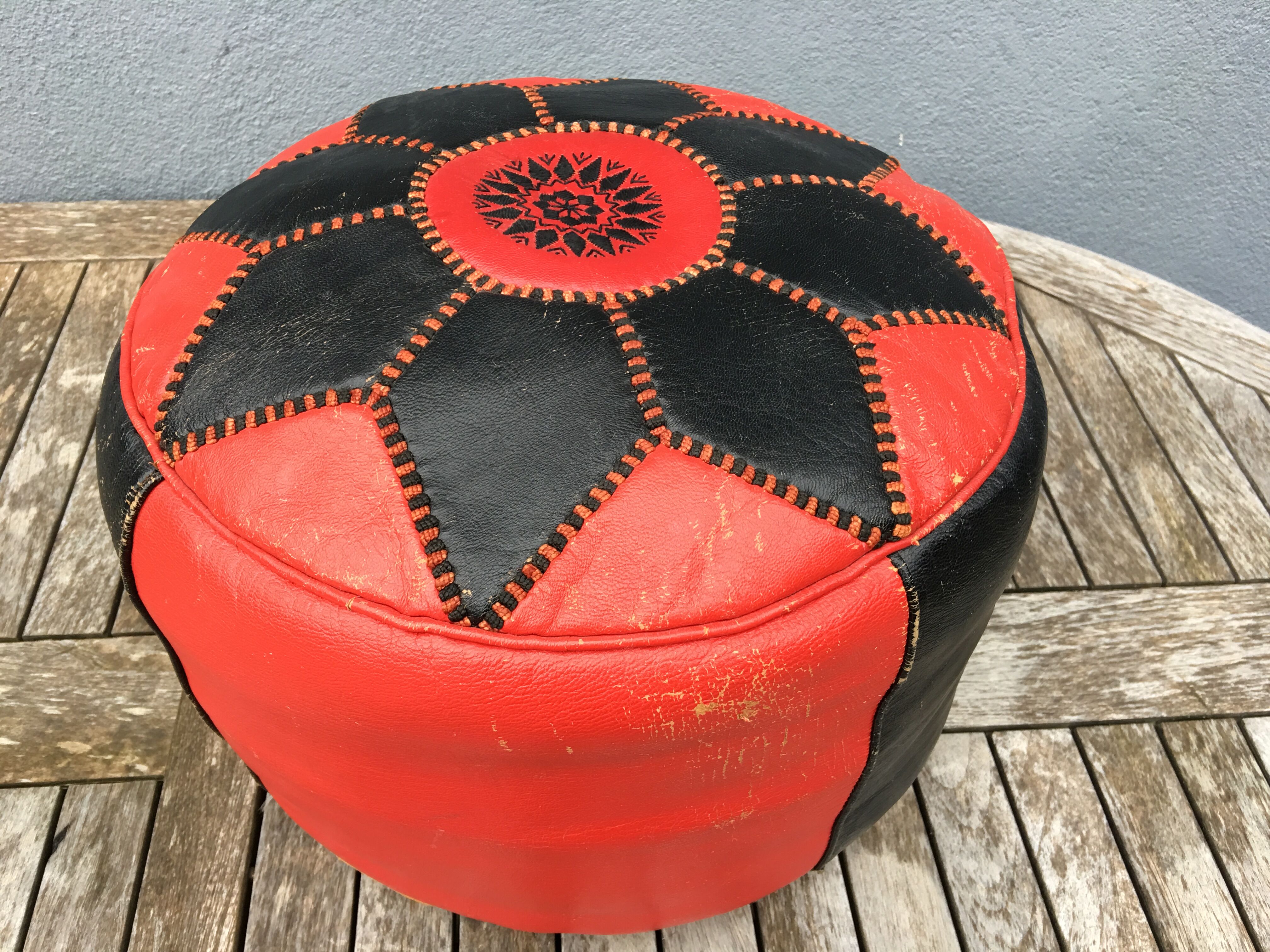 Moroccan leather pouf circa 1970
