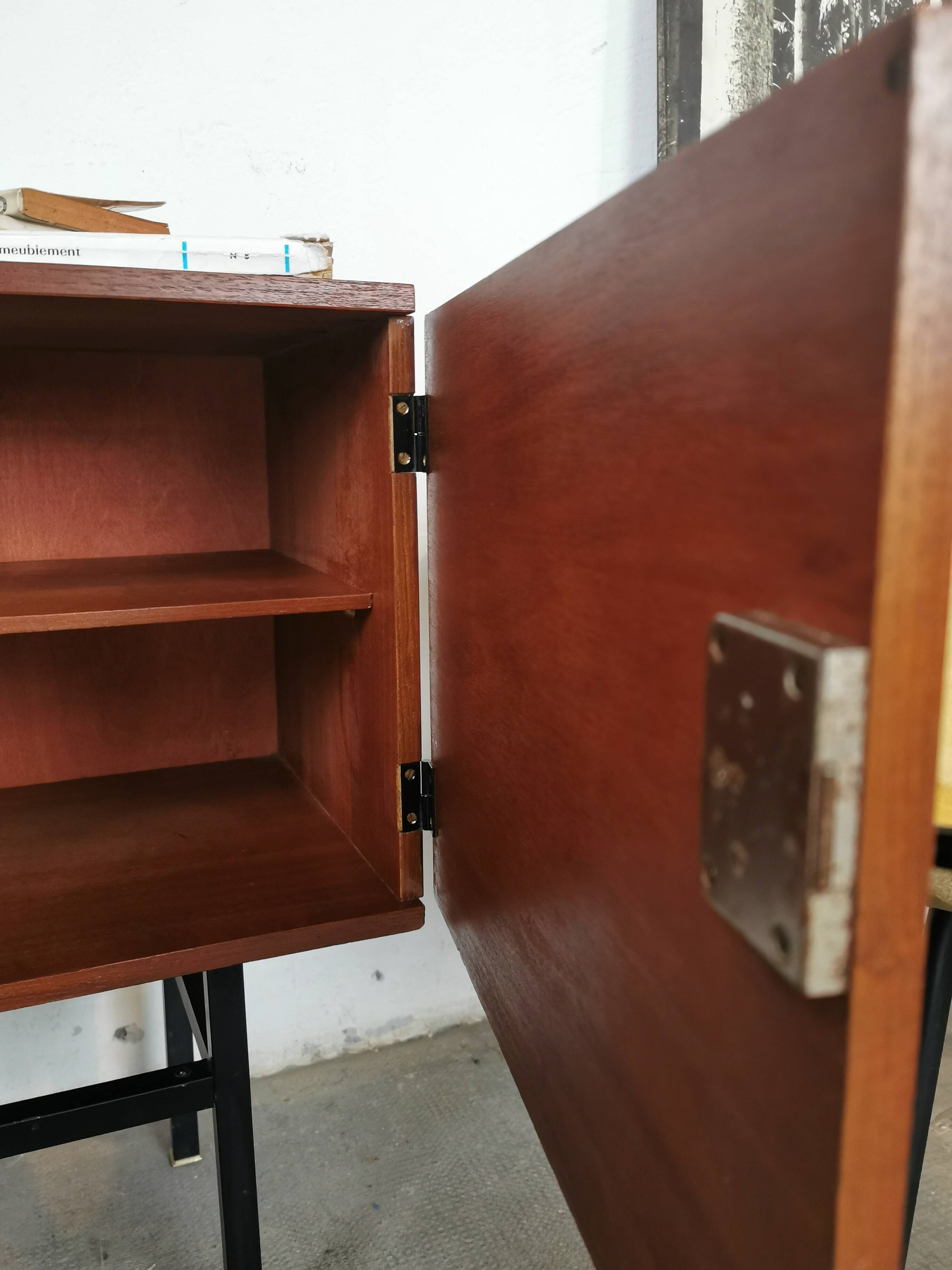 Small teak and metal sideboard, 70s