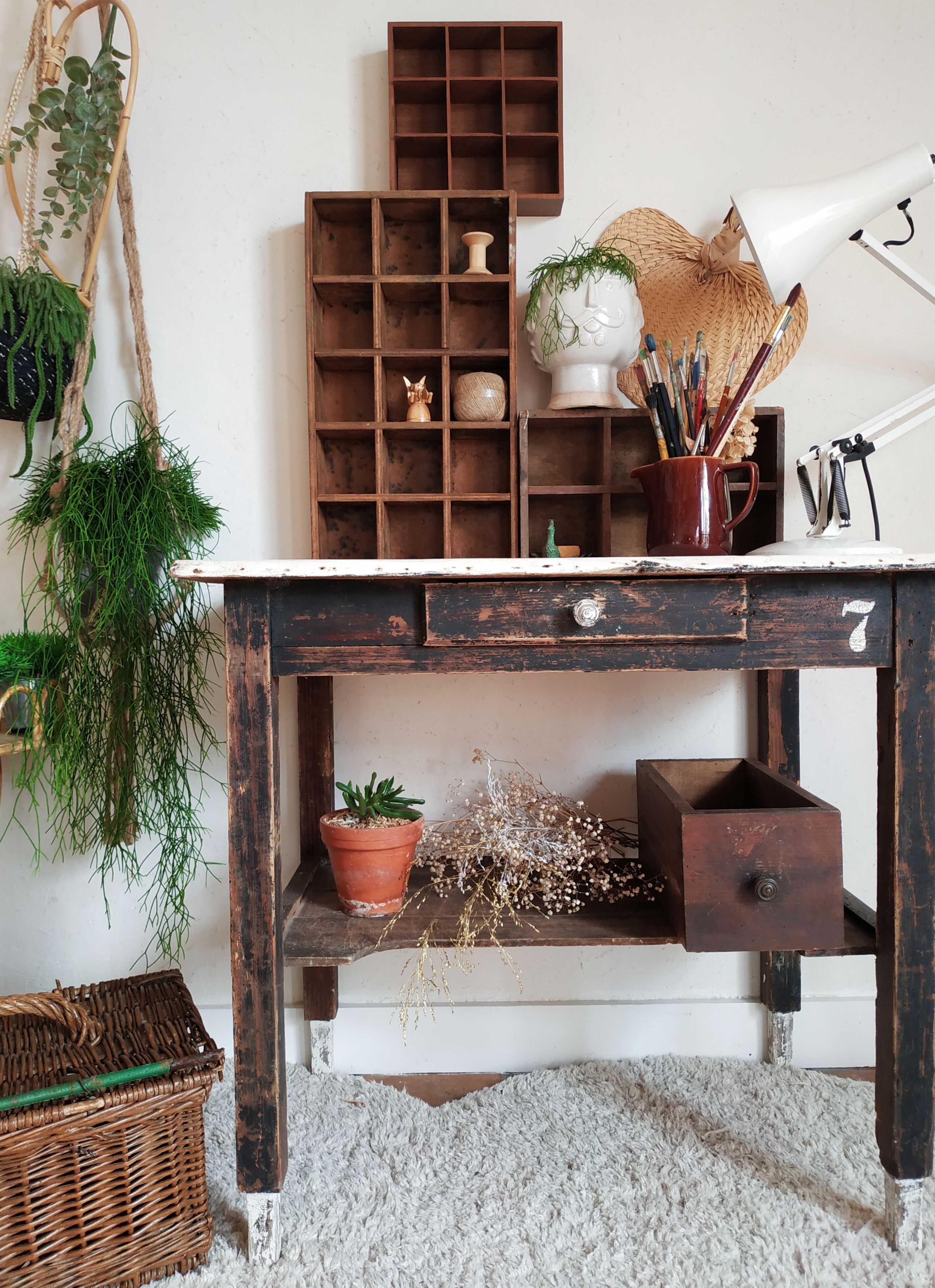 Industrial shelf, antique workshop wooden locker