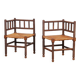 Paire de petites chaises d'angle paillées en bois tourné, 1940