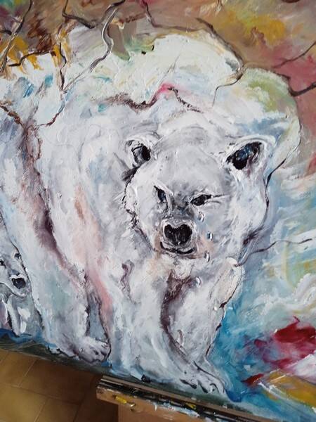 Painting 145cm Acrylic on panel surrealism white bear