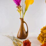 Vase soliflore in old stoneware flamed caramel color and honey of the Manufacture Denbac (signed and