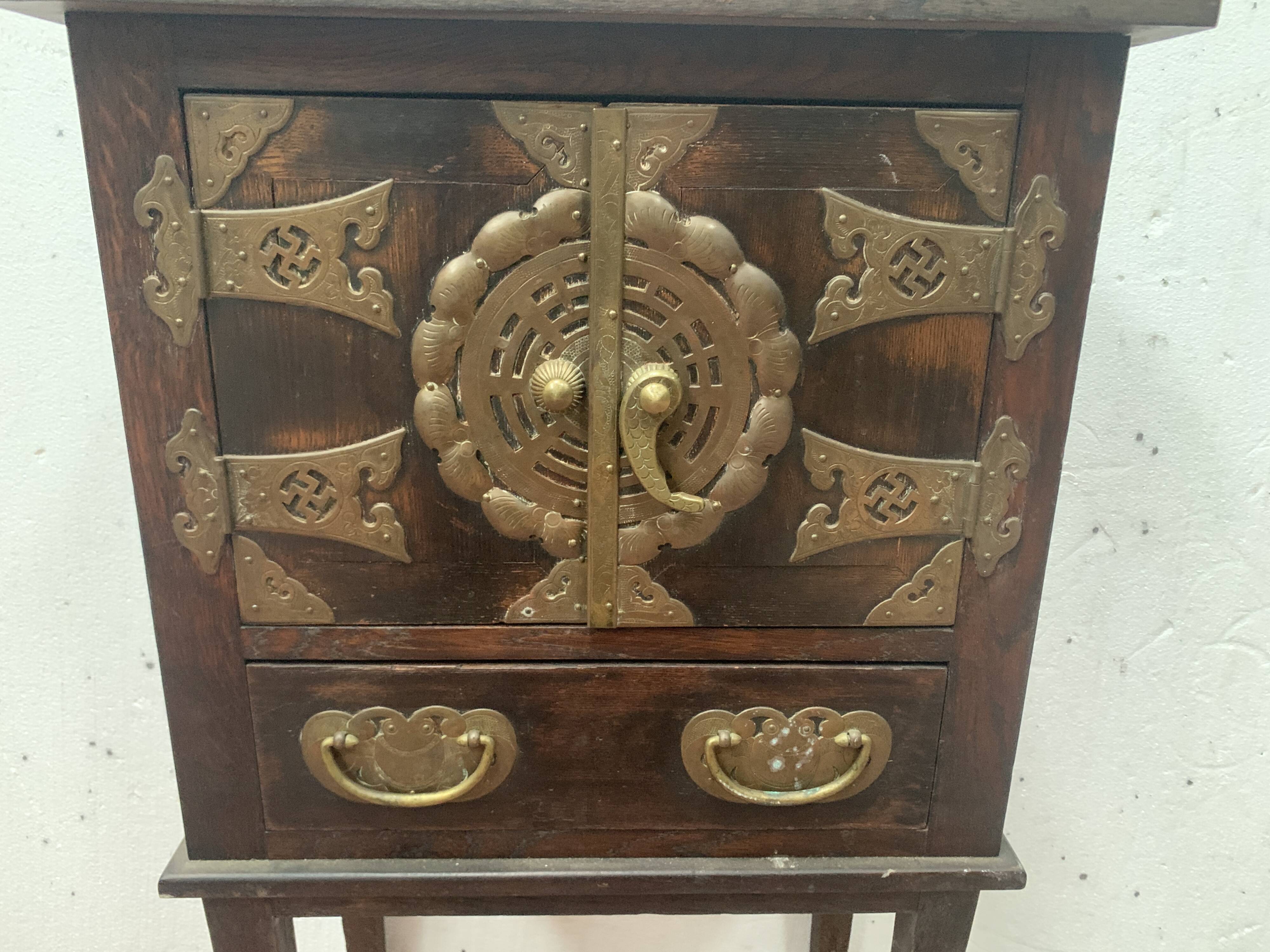 Small piece of furniture with two doors and bronze decoration, 20th century