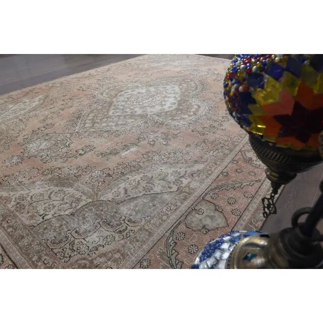 1970s Vintage Persian Handmade Wool Cotton Orange Area Rug 285x381