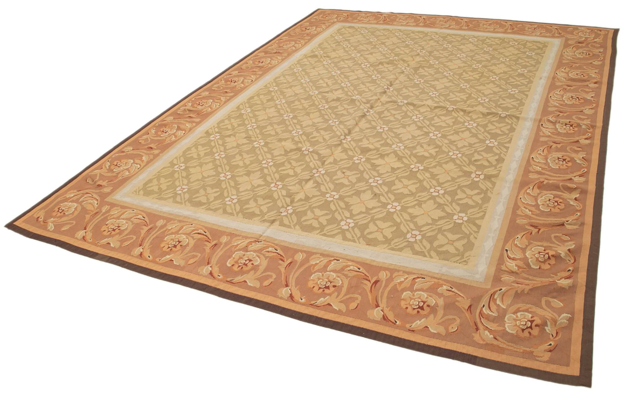 Handmade European Vintage Aubusson Kilim 261 cm x 366 cm
