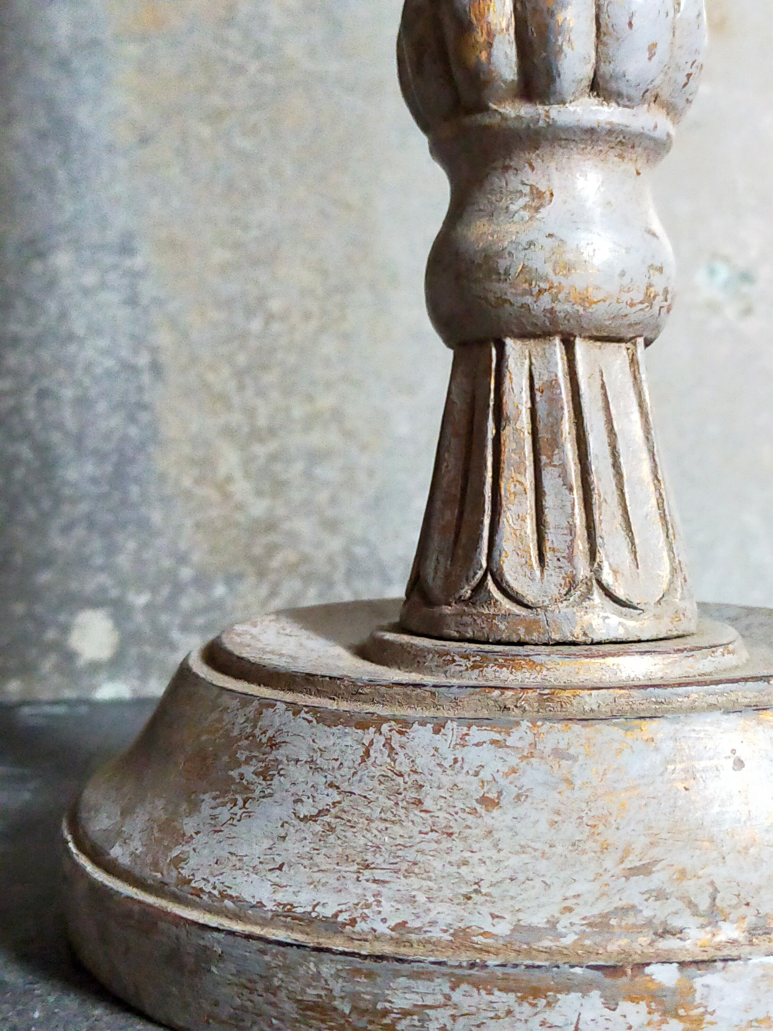 Foot of lamp turned wood carved patina old nineteenth