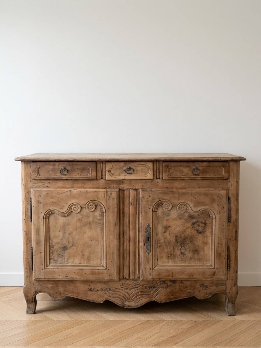 Low walnut sandblasted buffet